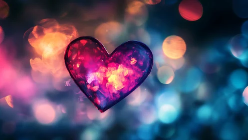 Glowing Heart in Neon Light Bokeh.