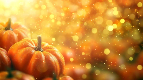 Pumpkins with golden bokeh and shallow depth of field.