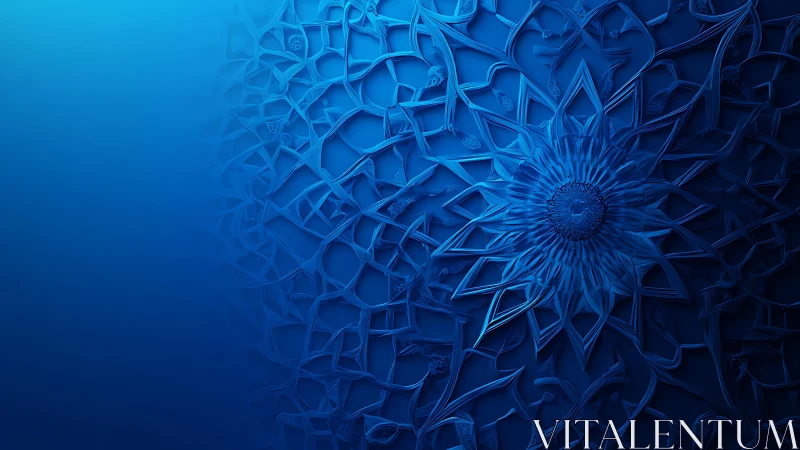Intricate Blue Geometric Floral Pattern with 3D Abstract Style.