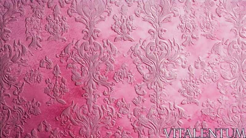 Embossed pink damask relief with high-gloss ornamental texture.