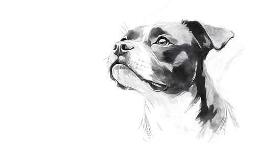 Stoic pit bull sketch gazes into bright imagined distance.