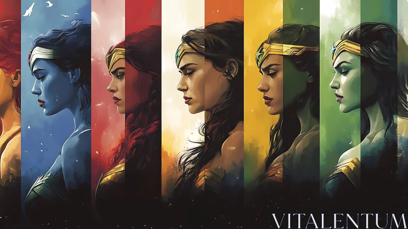 Wonder Woman Portraits in Multicolored Artistic Panels, Modern Digital Art.