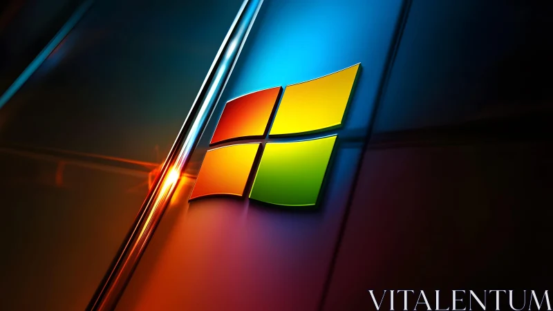 Vibrant Windows Logo on Glossy Surface in Futuristic Digital Art.