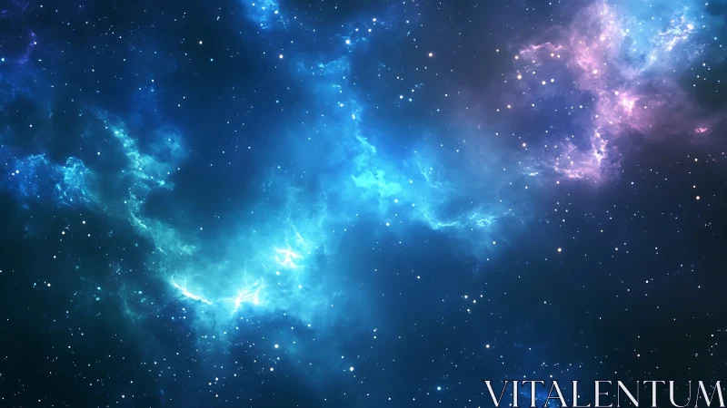 Starfield with diffuse blue and magenta interstellar nebula.