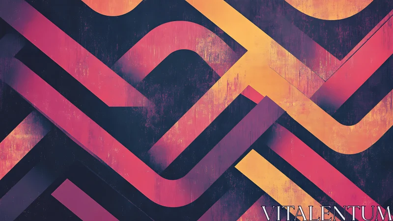 Interwoven neon bands over textured midnight ground.