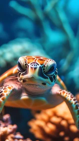 Sea turtle portrait rendered in high-contrast photoreal detail