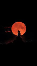 Crimson supermoon crowns a lone dreamer on the hill