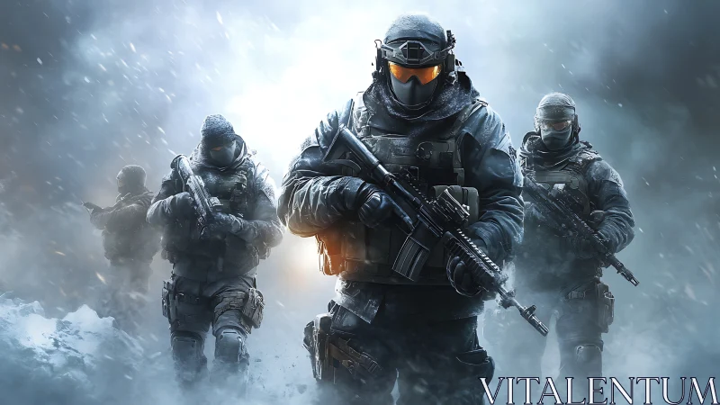 Elite winter squad moves through the icy storm together.