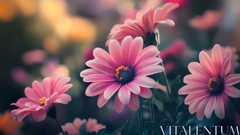 Pink Gerbera Daisies in Soft Focus Garden Setting