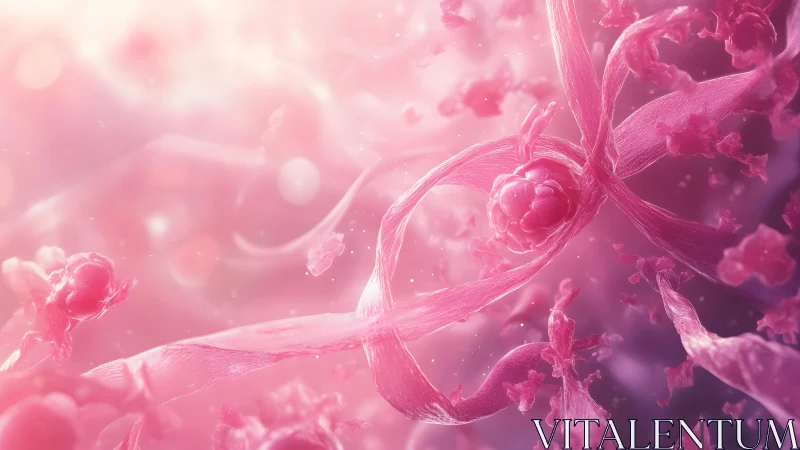 Pink Abstract Biological Cells with Fiber Strands, Soft Focus Art.