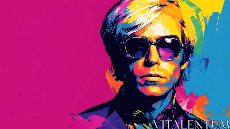 Pop art style portrait with bold neon color palette.