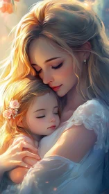 Mother and Child Embrace in Golden Sunlight.