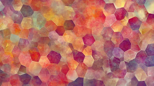 Polygonal mosaic glows with layered warm chromatic light.