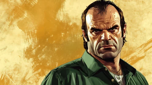 Gritty male portrait in stylized digital cel-shaded rendering.