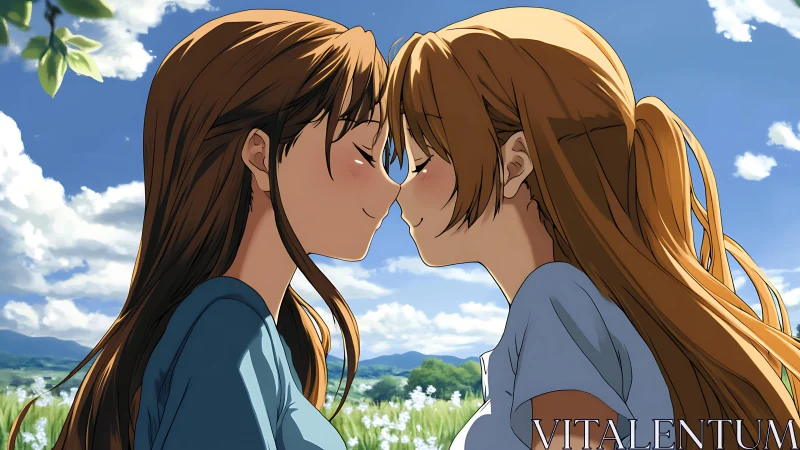 Spring meadow pauses as two sunlit hearts almost kiss