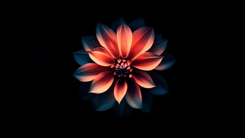 Red and Blue Dahlia Flower Against Black Background.