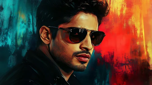 Cool gaze in bold color, a portrait painted with swagger.