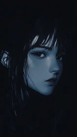 Midnight gaze welcomes quiet mystery in soft blue light