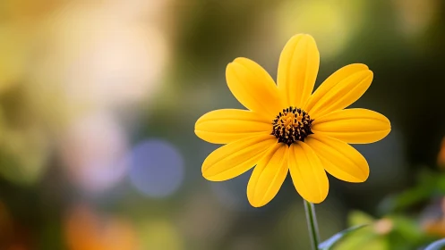 Bright Yellow Daisy with Black Center Detail.