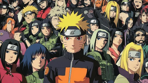 Group portrait shows multiple stylized ninja characters together