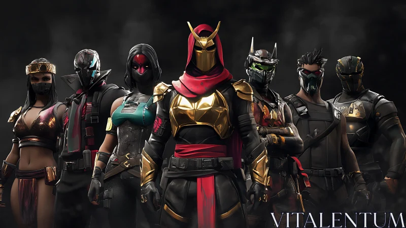 Bold masked heroes gather in a smoky, game-ready lineup.