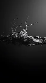 Monochrome liquid splash rising against dark background.