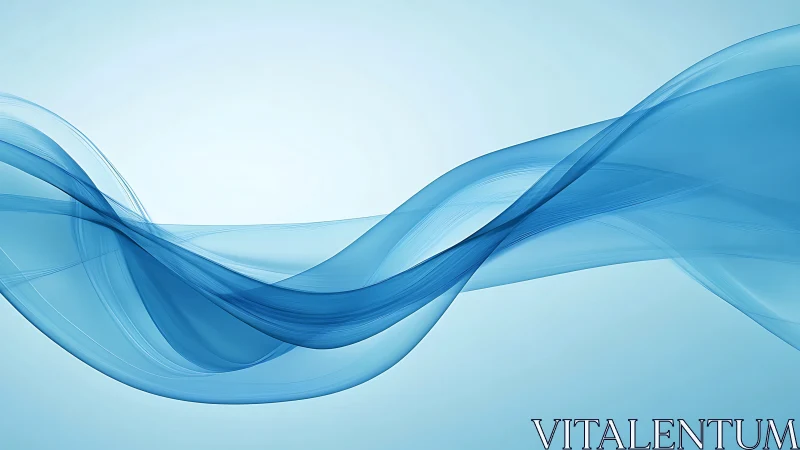 Blue translucent wave ribbons curve across pale gradient background