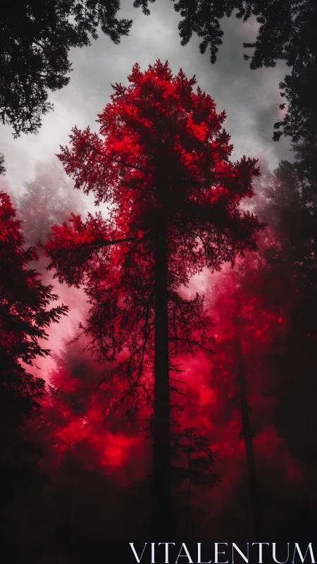 Crimson Forest Sentinel: Towering Tree Ablaze.