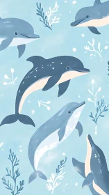 Playful dolphins drifting through soft pastel seas.