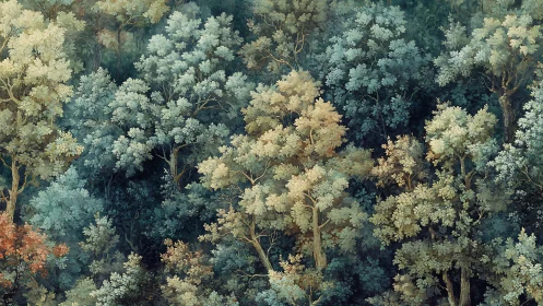 Dense Forest Canopy Aerial View With Layered Tree Coverage