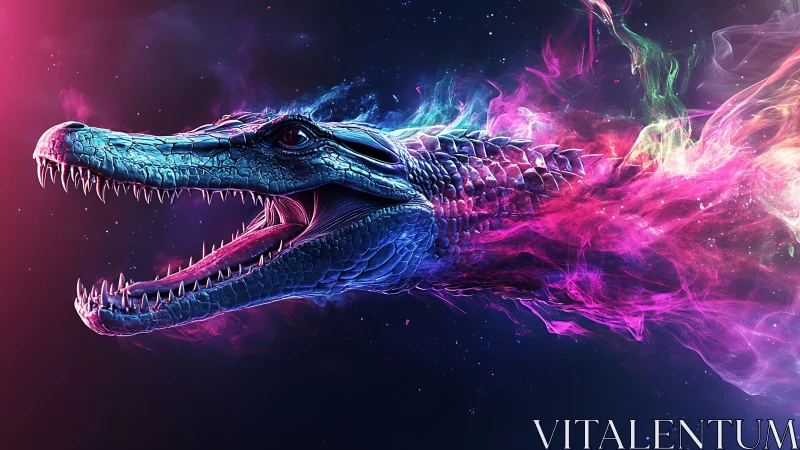 Neon river dragon surging through swirling cosmic color.