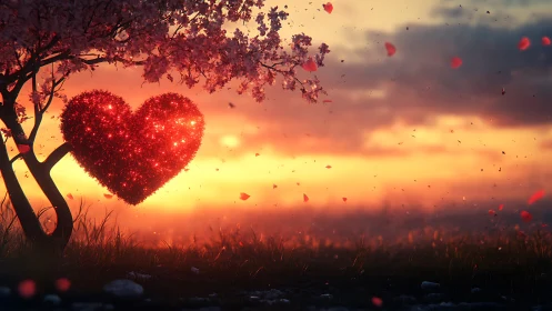 Luminescent Heart Under Sunset Sky.