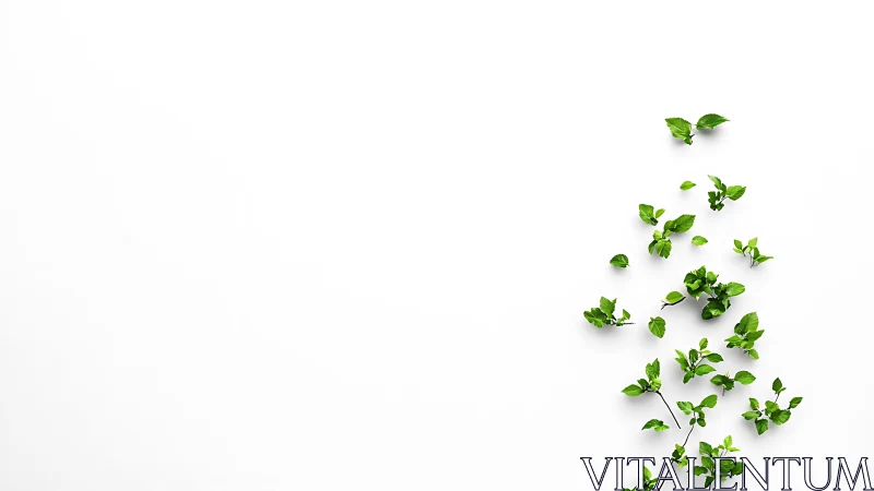 Diagonal cluster of mint sprigs on high key white background