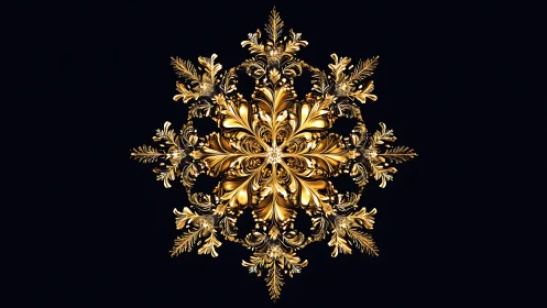 Baroque snowflake blooms from molten gold in midnight space