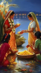 Evening river ritual glows with shared prayers and flowers