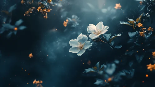 Ethereal White Blossoms Dance in Magical Twilight Dreams