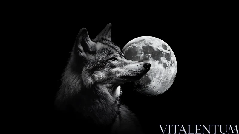 Lone wolf profile aligned with luminous full moon.