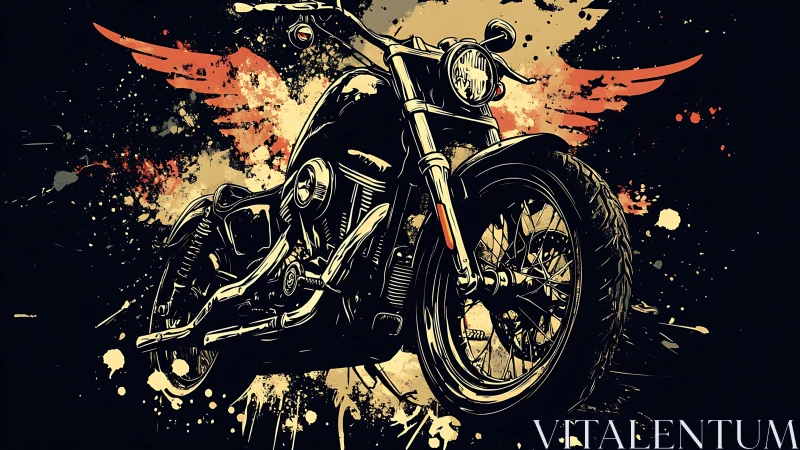 Bold winged motorcycle art bursting with road trip energy.