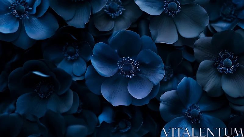 Blue Anemone Cluster: Nocturnal Botanical Study.