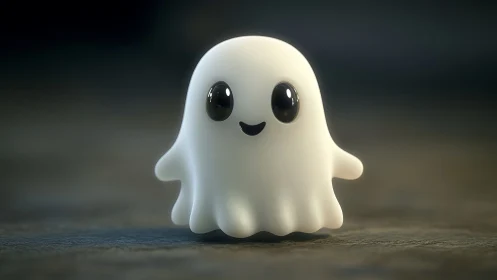 Softly lit 3D chibi ghost character with glossy shading