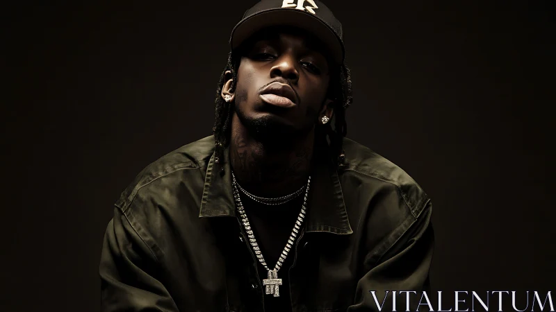 Low-key lit portrait isolates hip-hop subject with high contrast
