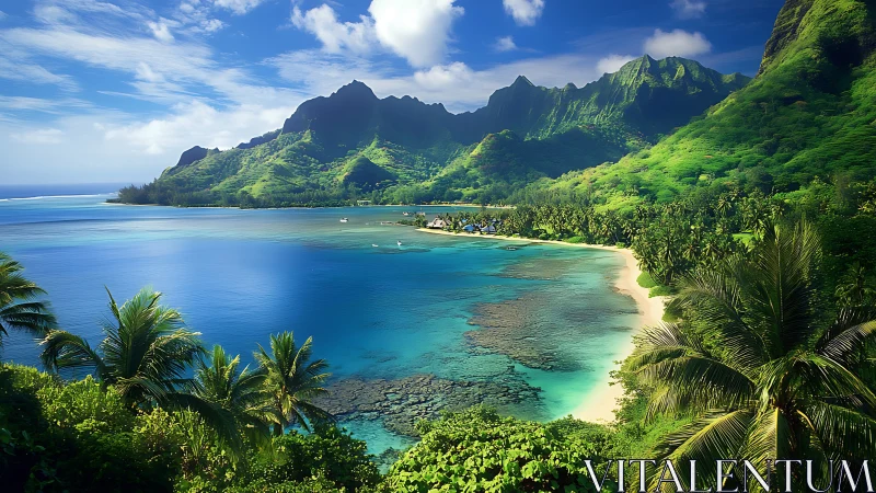 Tropical Coastal Landscape: Lush Mountain Topography with Crystalline Waters.