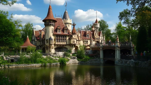 Fairytale riverside castle whispers stories into warm daylight