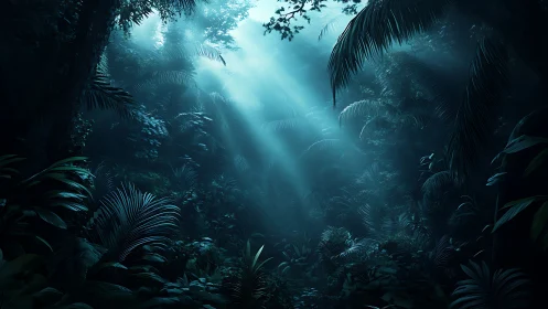 Mystical Jungle Canopy Illuminated by Ethereal Rays