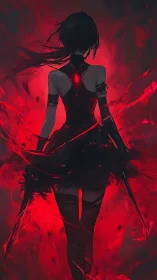 Backlit cyber-noir assassin framed in explosive crimson aura