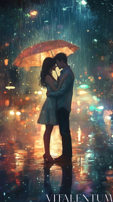 Neon Hearts: Glowing Umbrella Romance Blooms Through Rainy Chaos