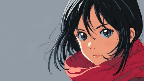 Profile portrait shows anime girl in red scarf on grey background