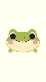 Smiling green frog friend with rosy cheeks on soft cream.