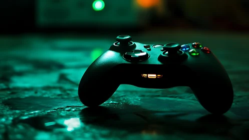 Next-Gen Gaming Controller with Neon Cyan Ambient Lighting.
