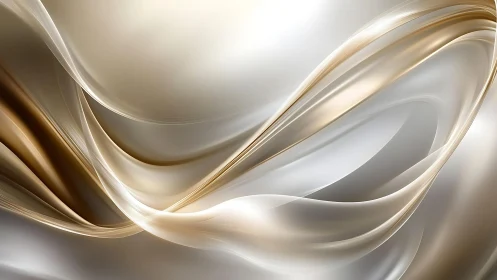 Elegant flowing abstract waves in gold and silver tones, digital art.